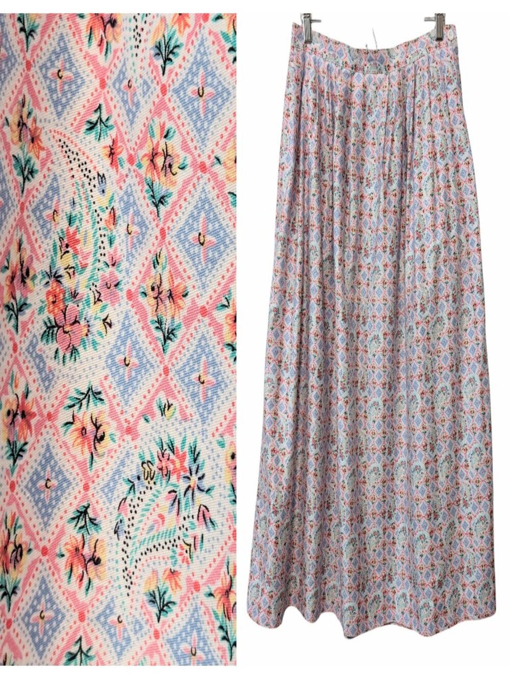 Vintage Components Susan Bristol Womens Sz 14 Blue Pink Floral Cottagecore Skirt